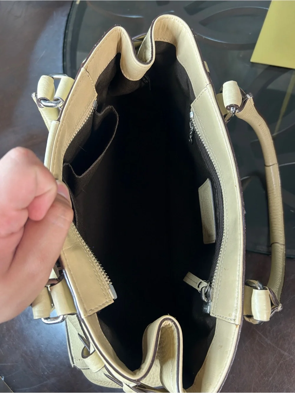 Y2K Coach Hamptons Leather Braided Horsebit Satchel Cream Beige Shoulder Bag